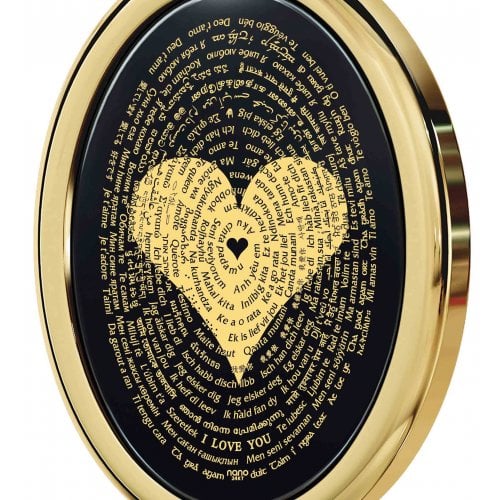 I Love You Onyx Pendant in 120 Languages - Gold Plate