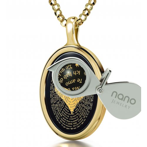 I Love You Onyx Pendant in 120 Languages - Gold Plate