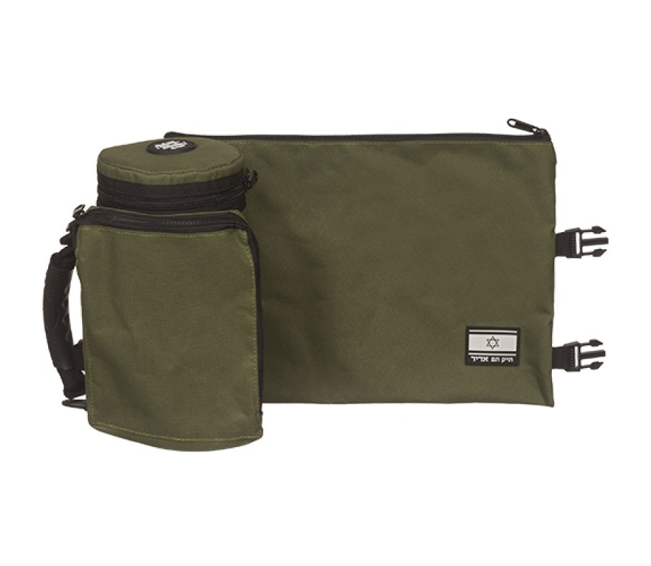 Insulated Tefillin Case and Weatherproof Tallit Bag - Olive Green