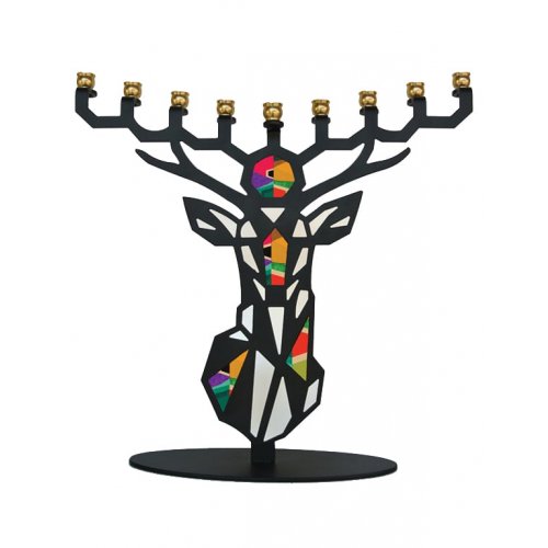 Iris Design - Colorful Deer Enamel Hanukkah Menorah