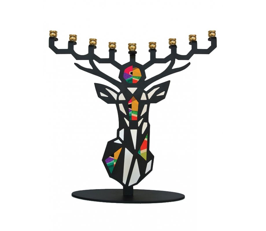 Iris Design - Colorful Deer Enamel Hanukkah Menorah