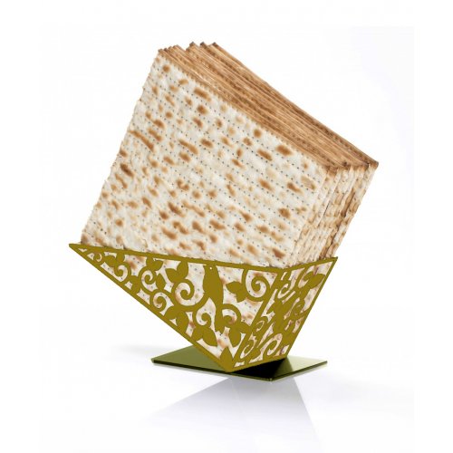 Iris Design Decorative Gold Matzah Holder on Diagonal - Cut out Bird with Leaves