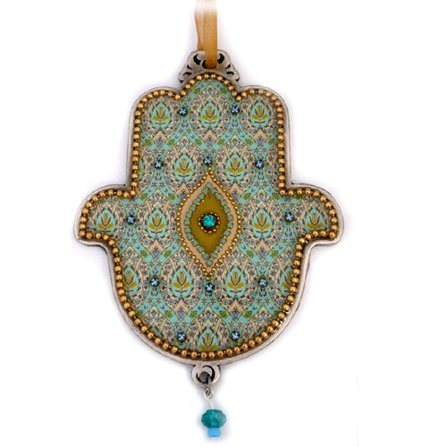 Iris Design, Hamsa Wall Plaque - Turquoise Floral Design with Protective Eye