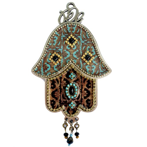 Iris Design, Hamsa Wall Plaque with Beaded Colorful Ethnic Oriental Design