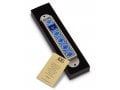 Iris Design Handcrafted Pewter & Enamel Beaded Mezuzah Case - Blue Flowers