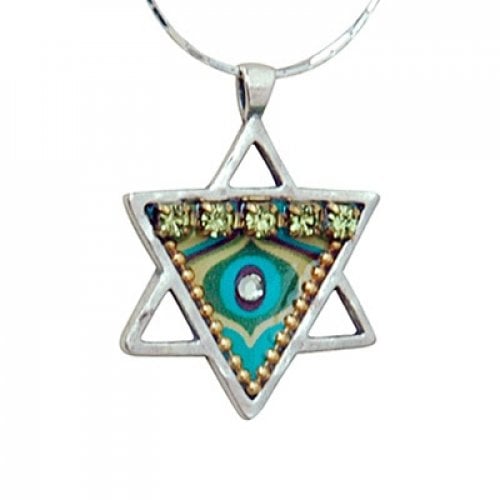 Iris Design Handmade Sterling Silver Beaded Star of David Pendant Necklace