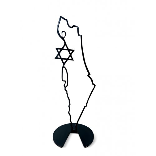 Iris Design Stand-Alone Table Sculpture, Map of Israel Outline with Star of David