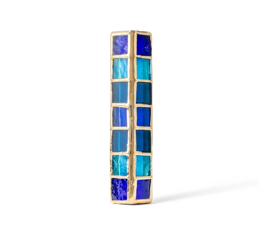 Israel Museum Metal Mezuzah Case, With Blue Glass Tiles