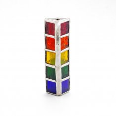Israel Museum Metal Mezuzah Case, With Rainbow Glass Tiles - Small