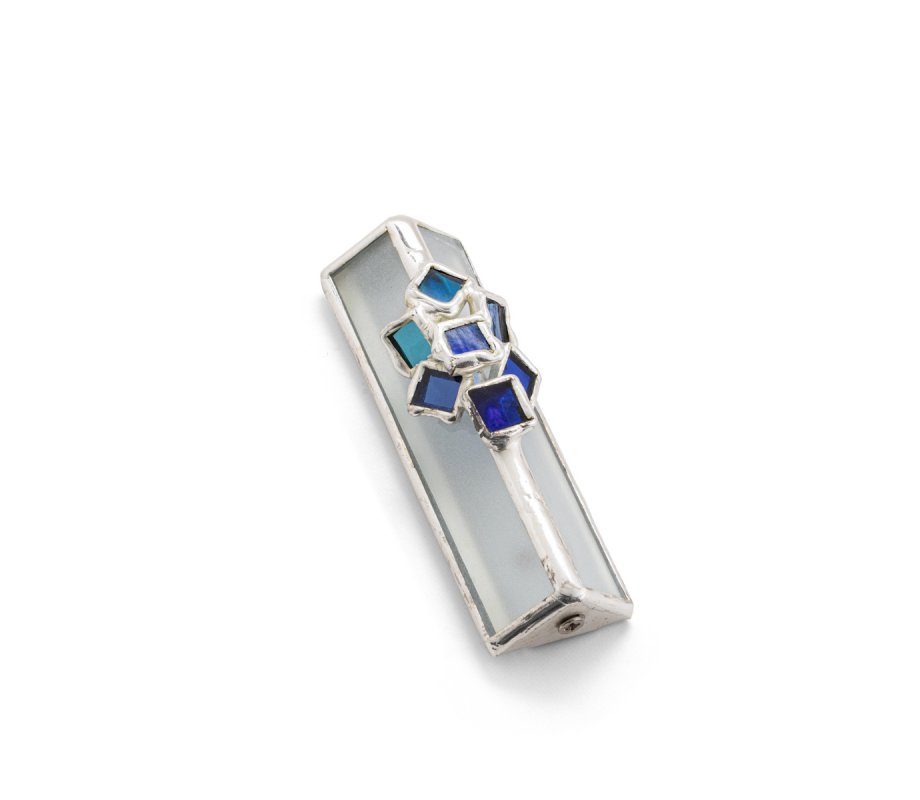 Israel Museum Mezuzah Case, Metal and Glass - Blue Cluster