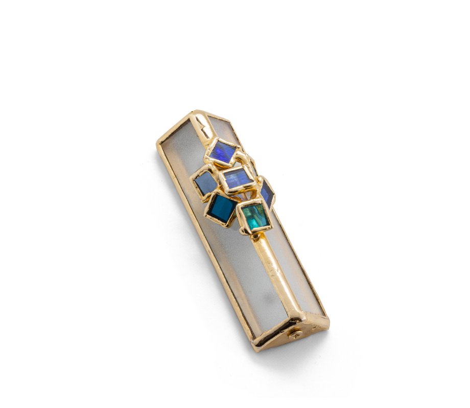 Israel Museum Mezuzah Case, Metal and Glass - Blue Cluster