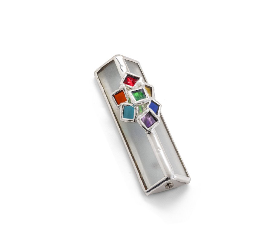 Israel Museum Mezuzah Case, Metal and Glass - Colorful Cluster