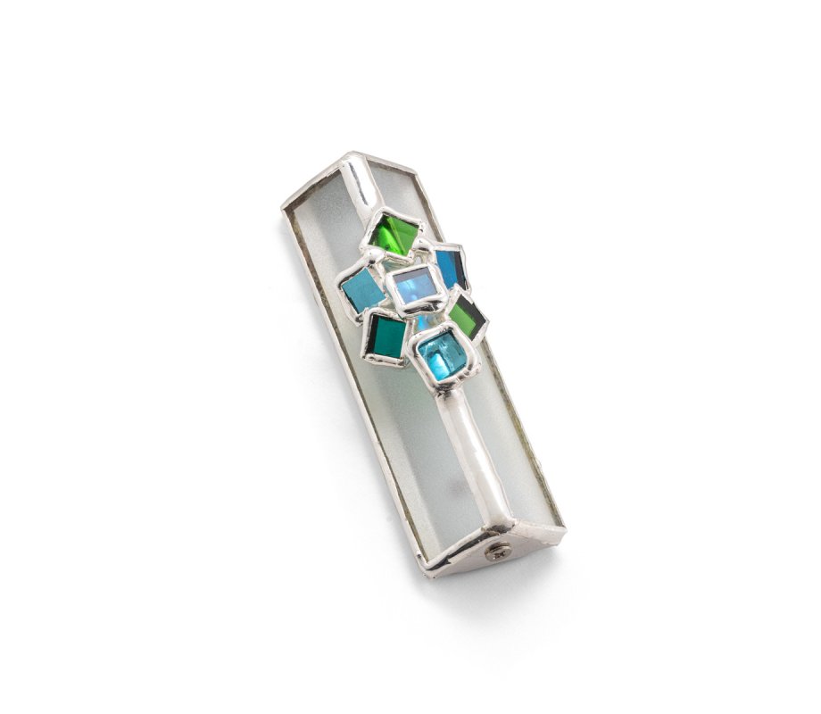 Israel Museum Mezuzah Case, Metal and Glass - Turquoise Cluster