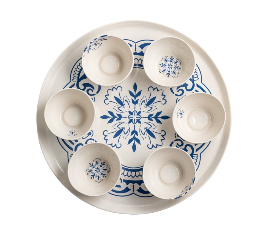 Israel Museum Porcelain Passover Seder Plate - Blue and White Floral Design