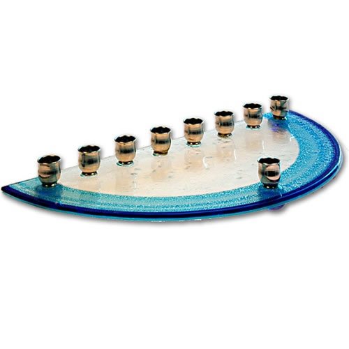 Itay Mager – Fused Glass Blue and White Bubble Menorah