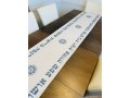 Ivory Colored Table Runner with Hebrew Blessing Words and Mandala Design - Gray-Blue