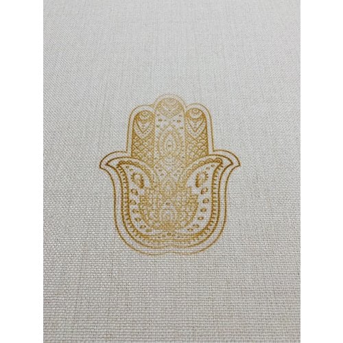 Ivory Colored Tablecloth with Shabbat Shalom & Judaic Symbols - Gold