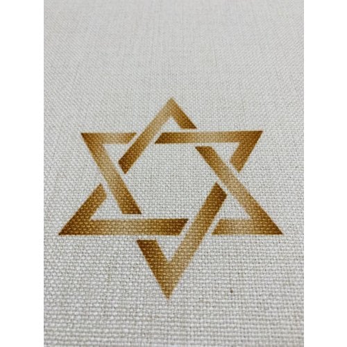 Ivory Colored Tablecloth with Shabbat Shalom & Judaic Symbols - Gold