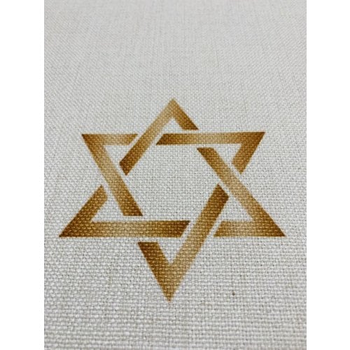 Ivory Colored Tablecloth with Shabbat Shalom & Judaic Symbols - Gold