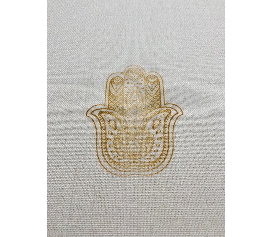 Ivory Colored Tablecloth with Shabbat Shalom & Judaic Symbols - Gold