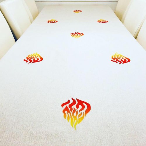 Ivory Tablecloth with Breslev Flame Design