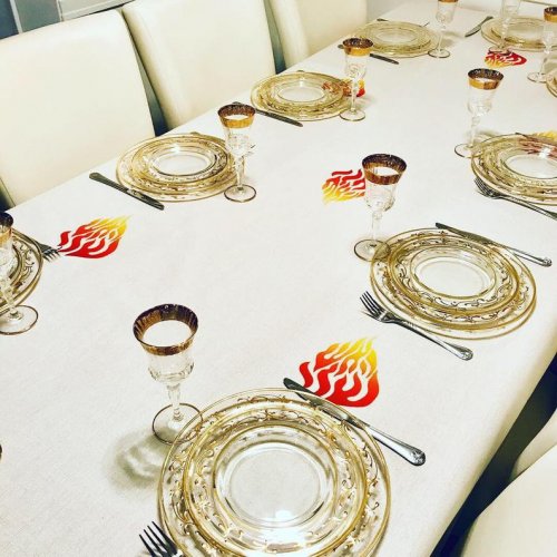 Ivory Tablecloth with Breslev Flame Design