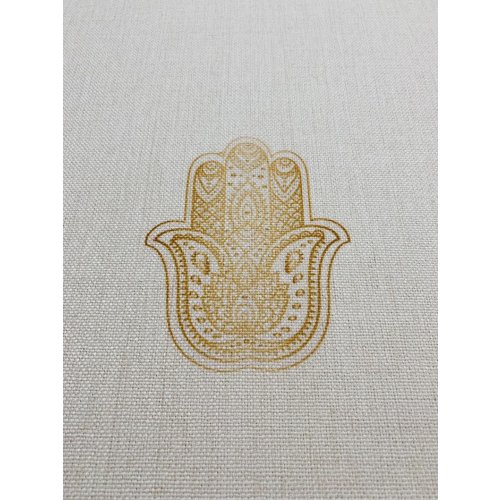 Ivory Tablecloth with Gold Judaica Symbols and Shabbat Shalom