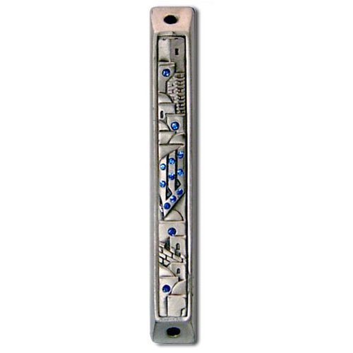 Jerusalem Mezuzah with Shin and Colored Stones