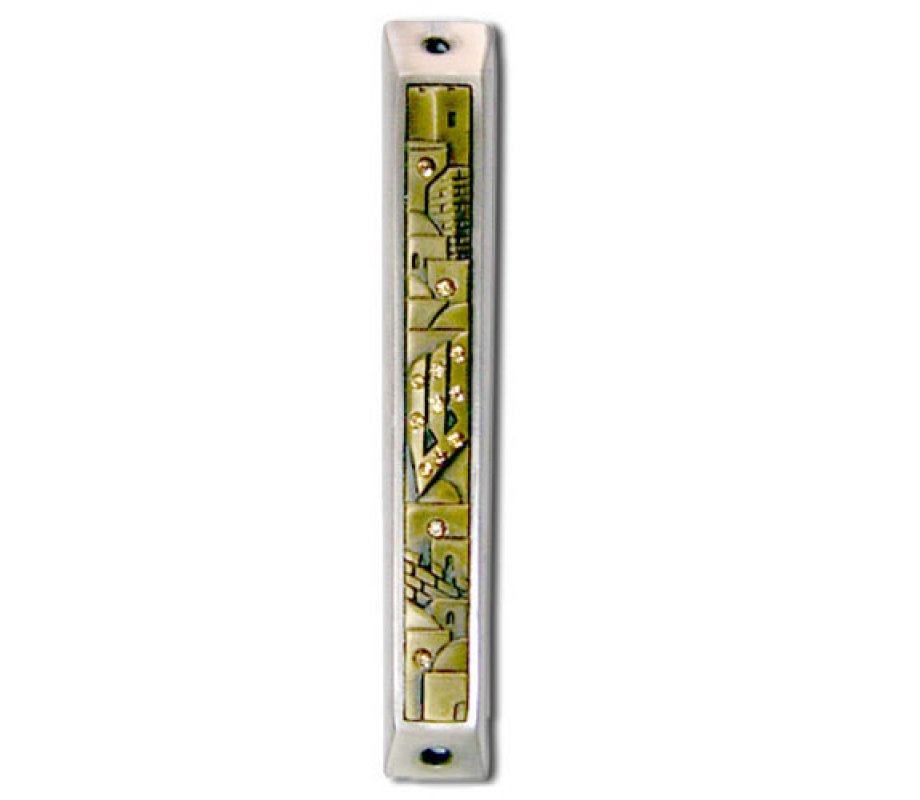 Jerusalem Mezuzah with Shin and Colored Stones