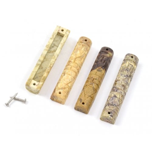 Jerusalem Stone Mezuzah Case, Set of Four with Elongated Shin - 4.7