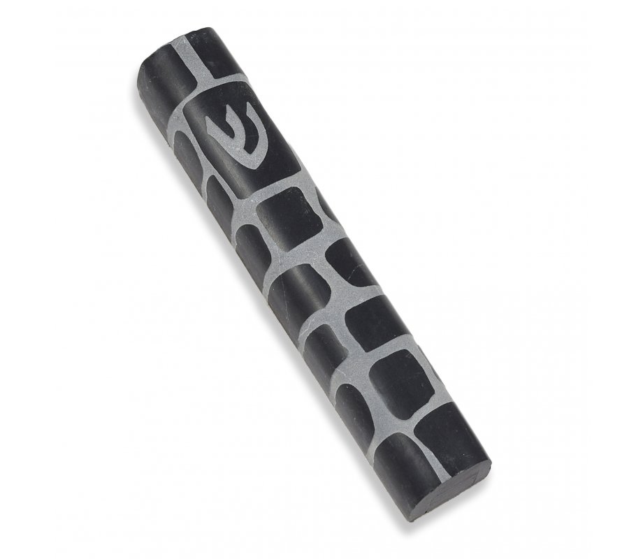 Jerusalem Stone Mezuzah Case with Western Wall Image, Black and White - 4.3