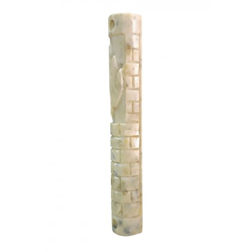 Jerusalem Stone Round Mezuzah Case, Set of 4 with Western Wall - 5.9