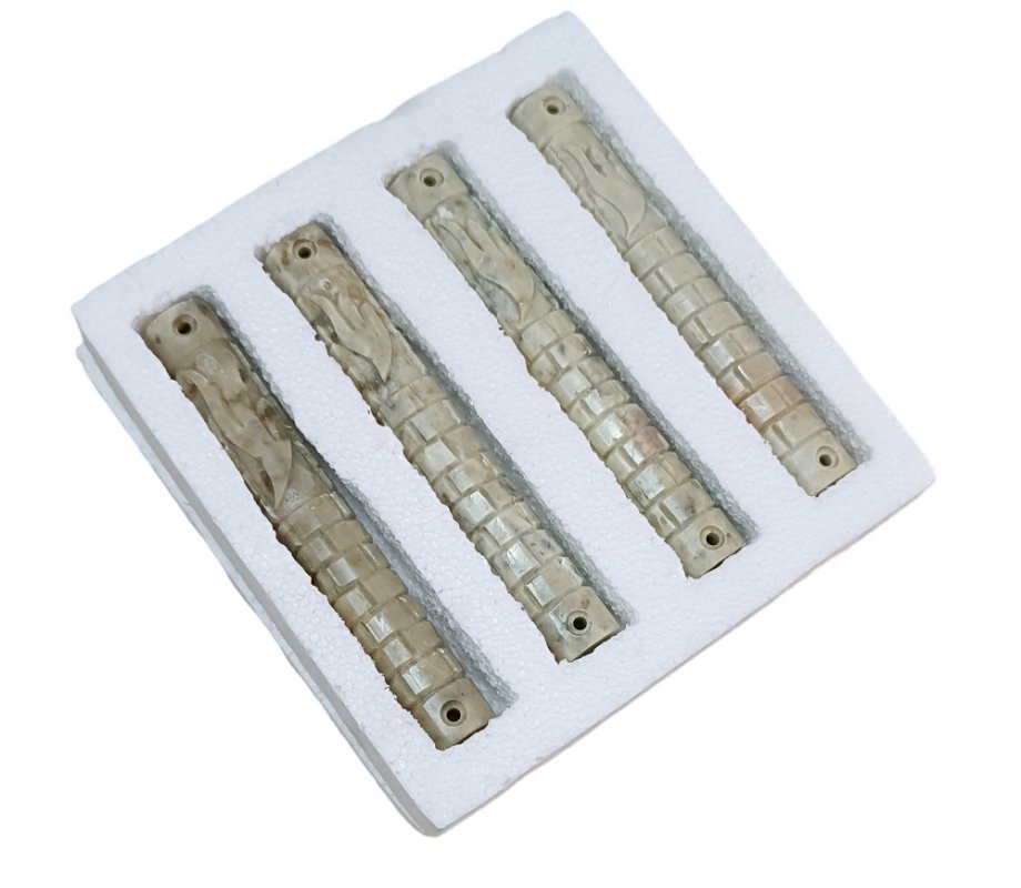 Jerusalem Stone Round Mezuzah Case, Set of 4 with Western Wall - 5.9