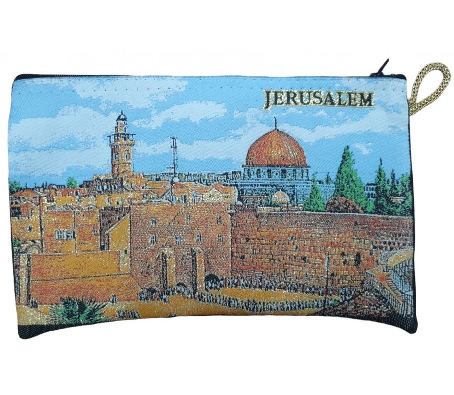 Jerusalem Zippered Fabric Purse - Gleaming Dome of the Rock and Western Wall