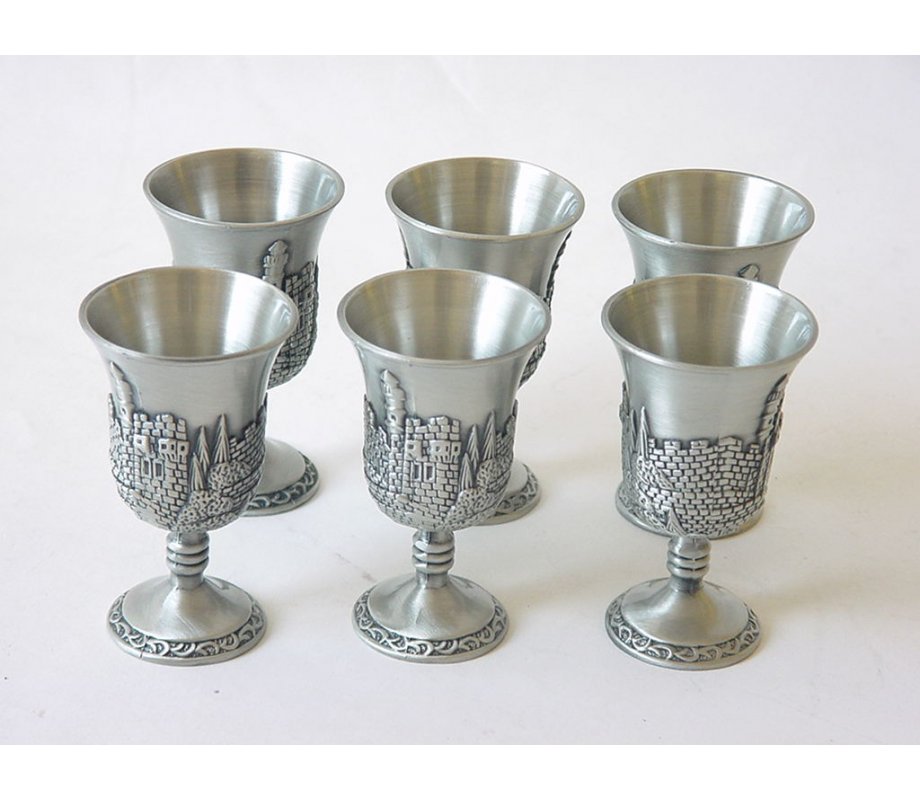 Jerusalem design Pewter Small kiddush cups set