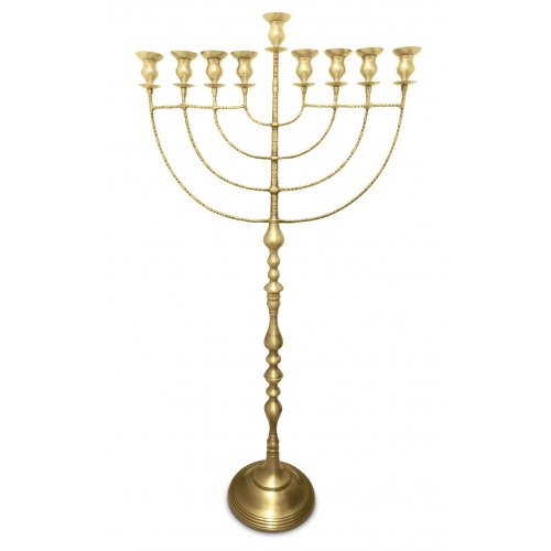 Jumbo Size Chanukah Menorah for Public Places, Antique Gold Brass - 58
