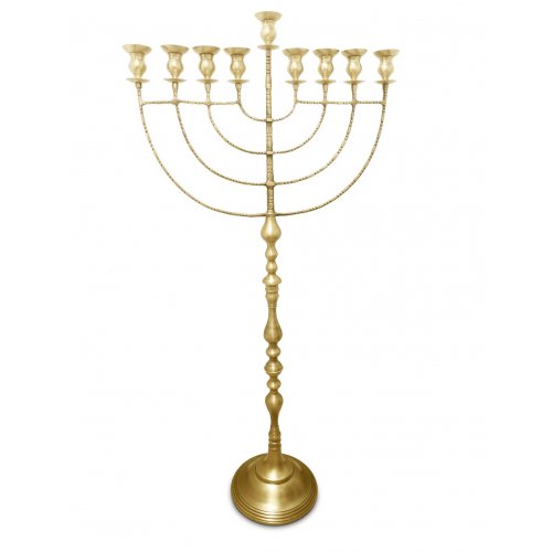 Jumbo Size Chanukah Menorah for Public Places, Gold Brass with Antique Look - 58