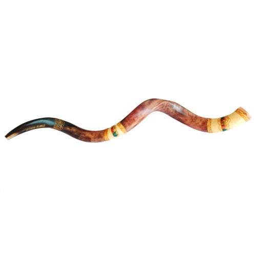 Jumbo Yemenite Hand Painted Shofar - Colorful Jerusalem