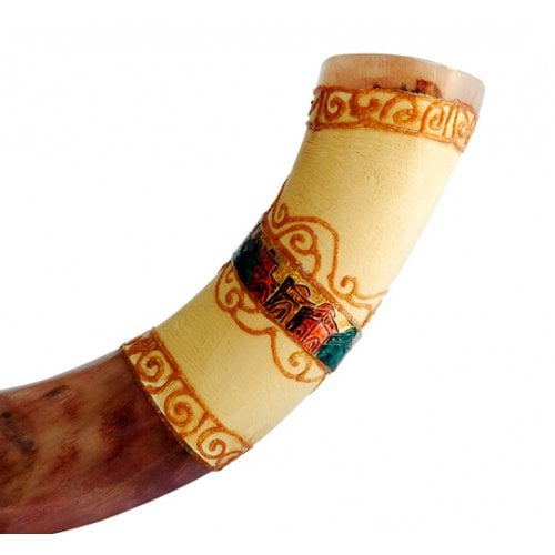 Jumbo Yemenite Hand Painted Shofar - Colorful Jerusalem