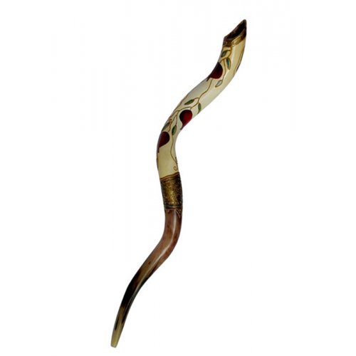 Jumbo Yemenite Hand Painted Shofar - Red Pomegranate