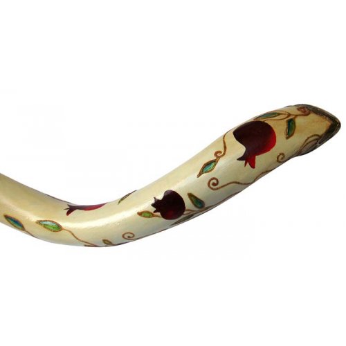 Jumbo Yemenite Hand Painted Shofar - Red Pomegranate