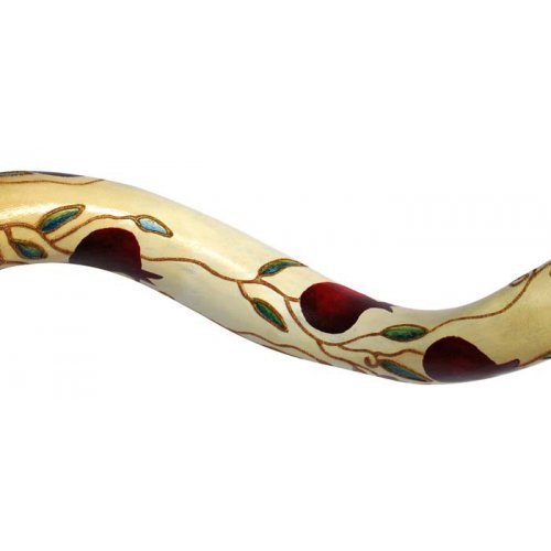 Jumbo Yemenite Hand Painted Shofar - Red Pomegranate