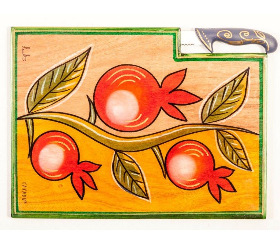 Kakadu Hand Painted Challah Board and Knife, Pomegranates