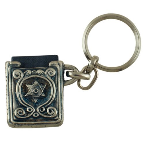 Keychain Holding Book of Psalms, Tehilim - Flower and Star of David Decoration