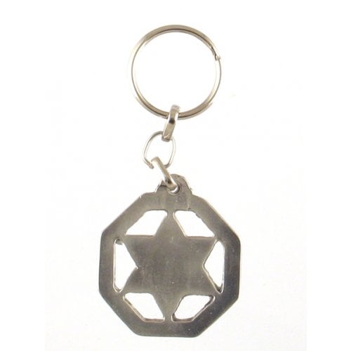 Keychain with Blue and White Star of David in 8-Sided Frame