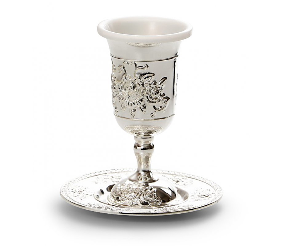 Kiddush Cup with plastic insert and Tray Floral Design