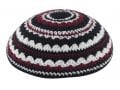 Knitted Kippah with Black, White and Maroon Stripes - Option for Sizes