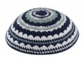 Knitted Kippah with Blue, White and Light Green Stripes