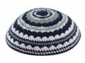 Knitted Kippah with Blue, White and Light Green Stripes