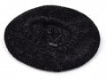 Knitted Women's Snood Beret with Inner Elastic Drawstring - Black with Silver